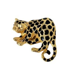 Spotted Leopard Pin Brooch Gold & Black 1.5 x 1.75